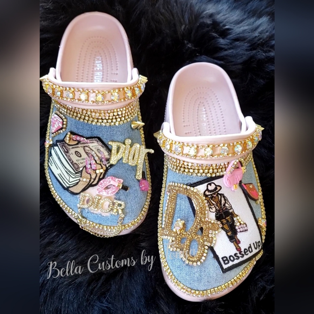 Custom Cape Robbin Denim/ Jean Blinged Clogs SZ 9